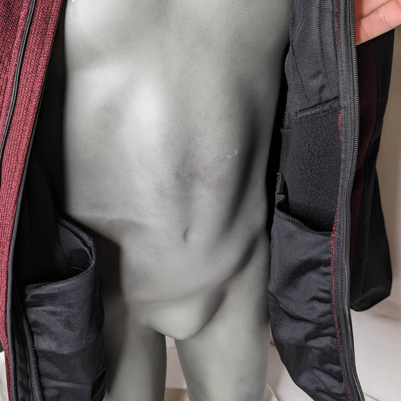 NWT Softshell Stretch Fleece Lined Jacket Full Zip + Zip Pocket Maroon Black L - Picture 4 of 11